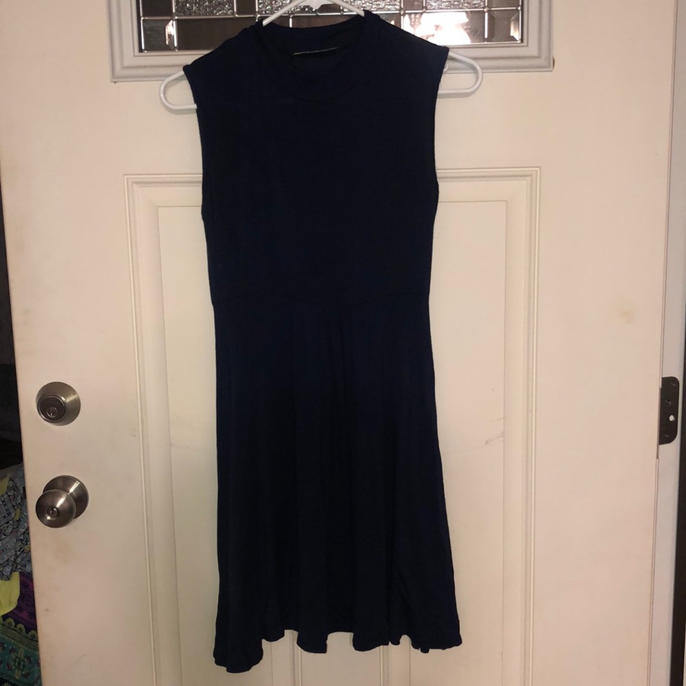 Navy Blue High Collar Dress